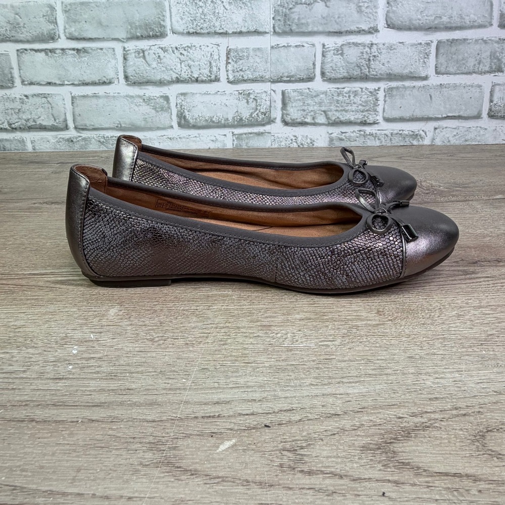 Vionic Minna Ballet Flats‎ Gunmetal Snakeskin Metallic Leather 9.5